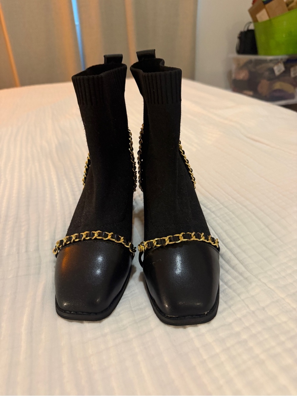 Women's Black Chain-Trim Sock Boot